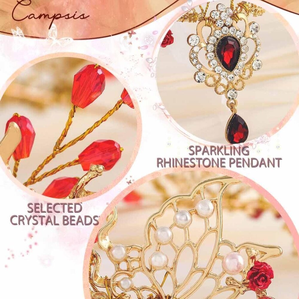 Red Fairy Headband Rhinestone Elf Headpiece for Women Cosplay Costume - Picture 6 of 7